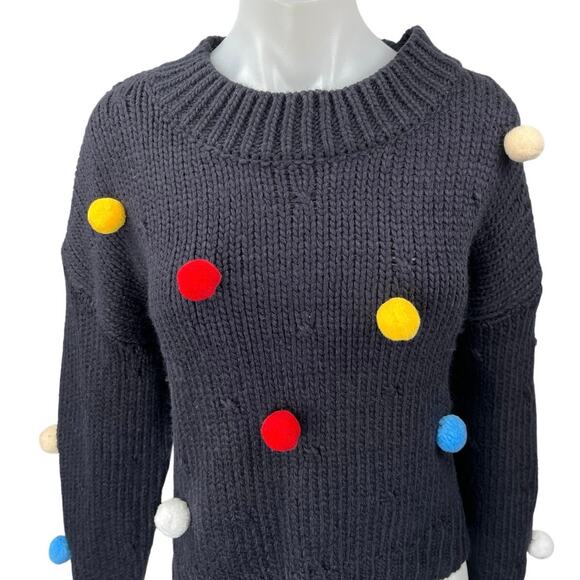 Cider Women's Blue Pom Poms Chunky Knit Long Sleeve Pullover Sweater Top Size M - Picture 3 of 9